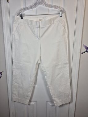 J.Crew White Skimmer Crop Pants Size 14 Coastal Grandmother Summer Preppy Twill
